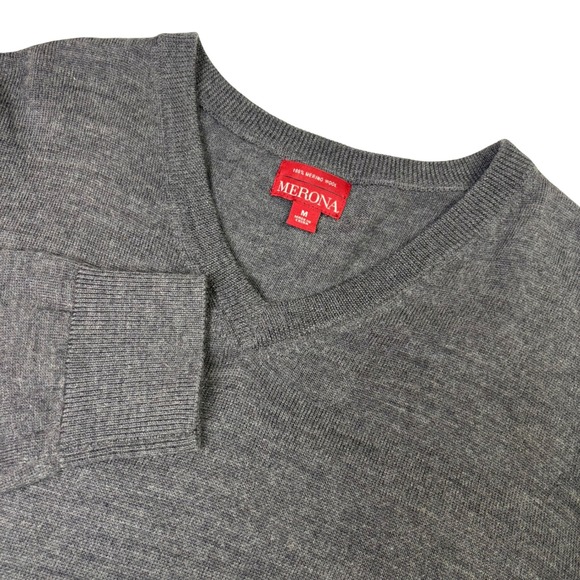 Merona Other - Vintage Merona Mens V Neck Sweater‎ Medium Gray 100% Merino Wool  Classic Preppy